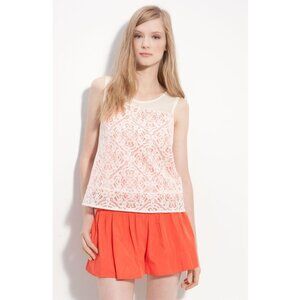 Marc by Marc Jacobs Sleeveless Neon Lace Top, Size-S, Cream Lace w Orange Lining